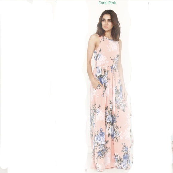 EGS 😘by Éloges Peach Floral Maxi SUMMER Dress in Coral Pink - Picture 4 of 13